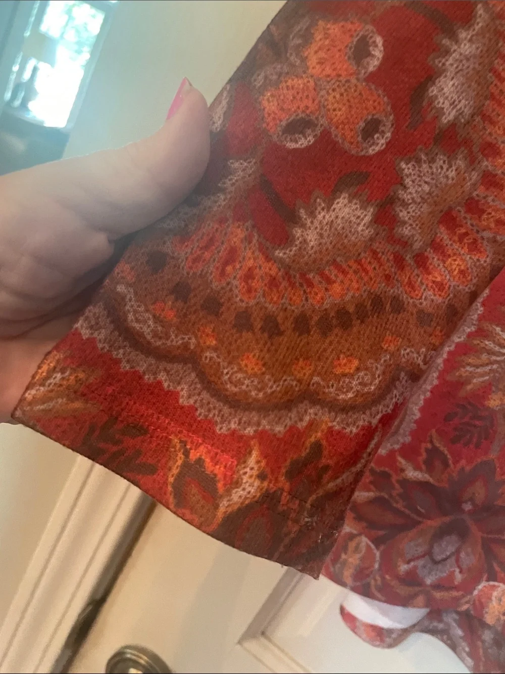 Soft Surroundings Red Paisley-Print Long Sleeve Scoop Neck Top—Size XL